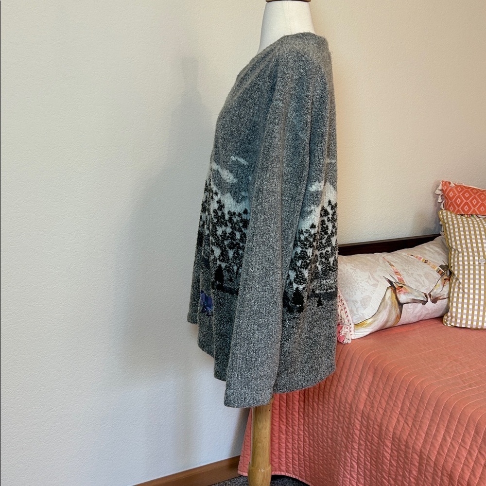 Vintage 90s Disney Catalog Pooh Eeyore Tigger Winter Mountain sweater gray sz L - Picture 4 of 14